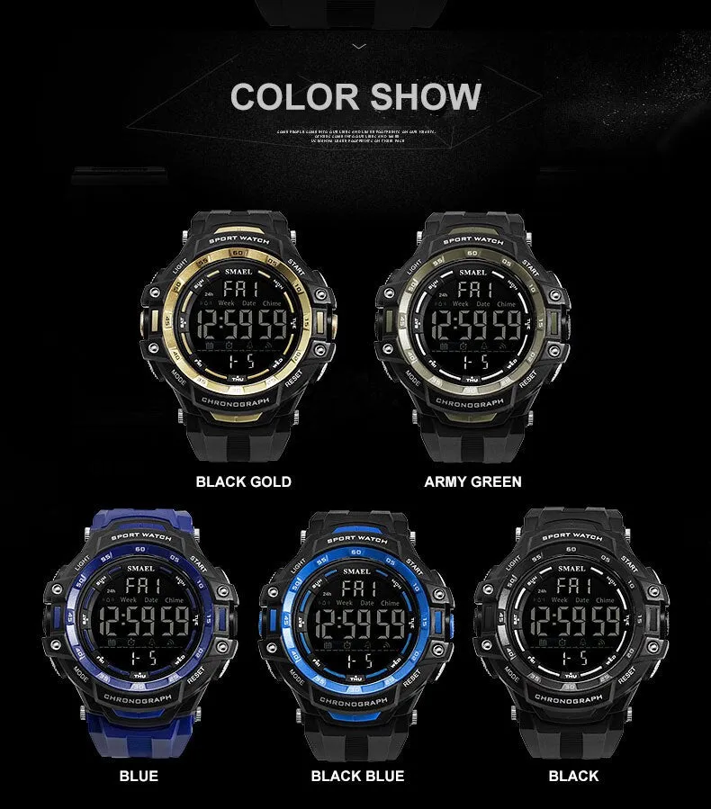 SMAEL Brand Mens Sports Watches Men Military Multifunction Electronic Watche Dive 50m LED Men Fashion Wristwatches Relojes Clock