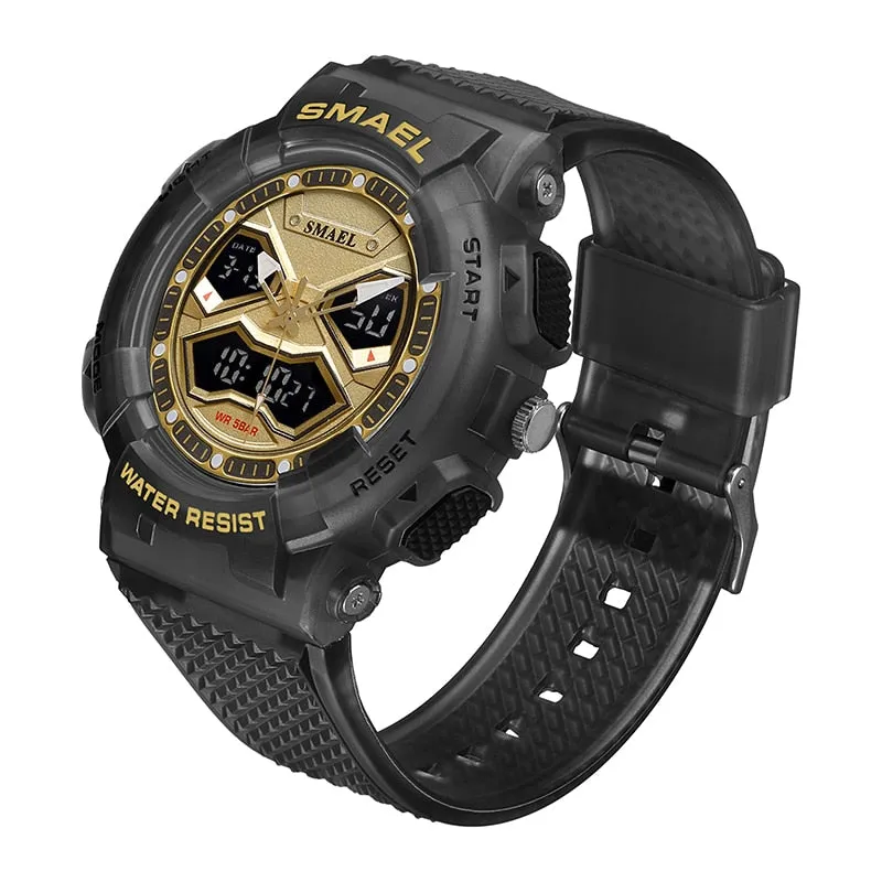 SMAEL Creative Fashion for Men Sport Watches Youth Quartz Analog Wristwatches LED Digital Waterproof Student Multifunction Clock