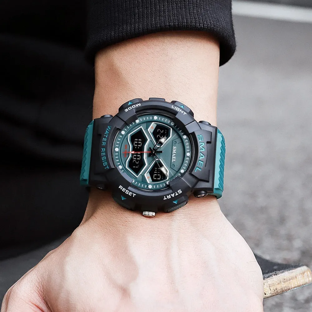 SMAEL Creative Fashion for Men Sport Watches Youth Quartz Analog Wristwatches LED Digital Waterproof Student Multifunction Clock