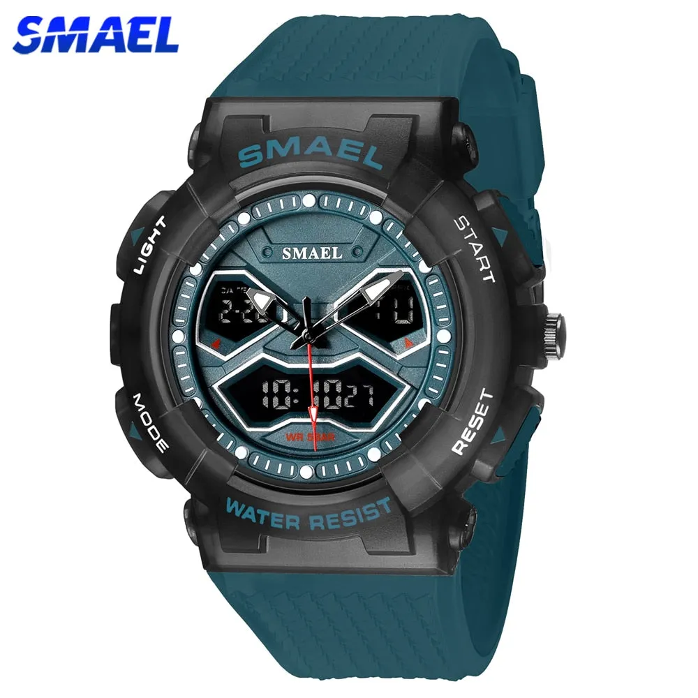 SMAEL Creative Fashion for Men Sport Watches Youth Quartz Analog Wristwatches LED Digital Waterproof Student Multifunction Clock