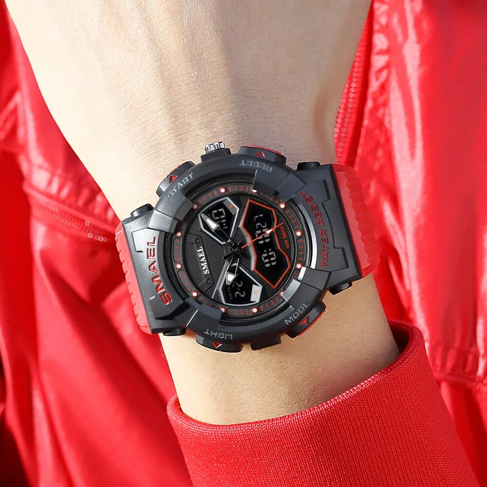 SMAEL Creative Fashion for Men Sport Watches Youth Quartz Analog Wristwatches LED Digital Waterproof Student Multifunction Clock