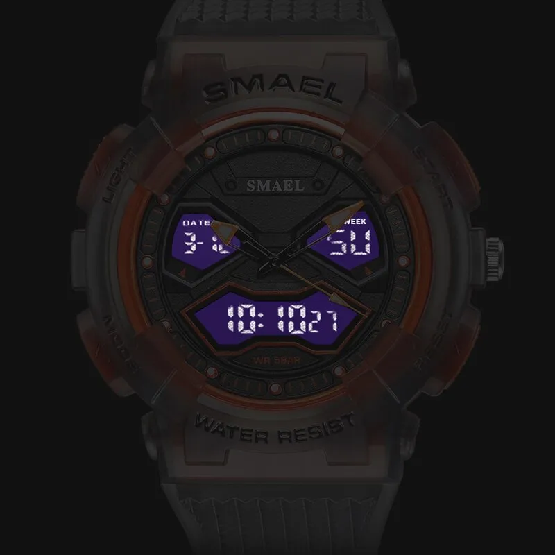 SMAEL Creative Fashion for Men Sport Watches Youth Quartz Analog Wristwatches LED Digital Waterproof Student Multifunction Clock