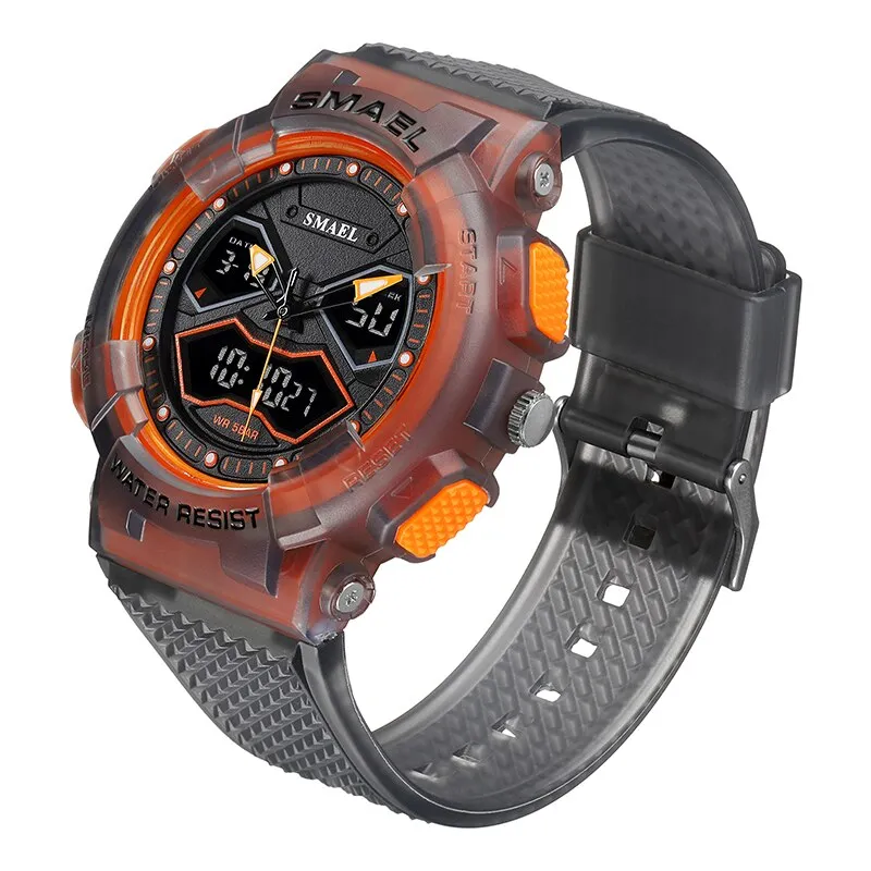 SMAEL Creative Fashion for Men Sport Watches Youth Quartz Analog Wristwatches LED Digital Waterproof Student Multifunction Clock
