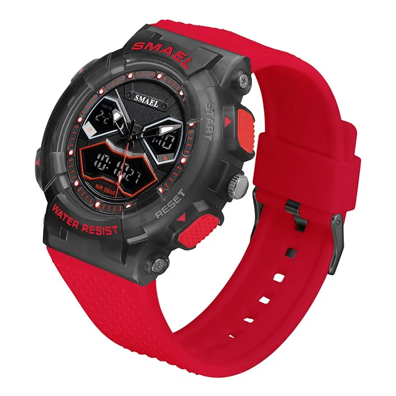 SMAEL Creative Fashion for Men Sport Watches Youth Quartz Analog Wristwatches LED Digital Waterproof Student Multifunction Clock