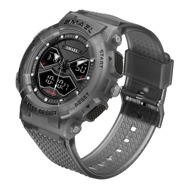 SMAEL Creative Fashion for Men Sport Watches Youth Quartz Analog Wristwatches LED Digital Waterproof Student Multifunction Clock