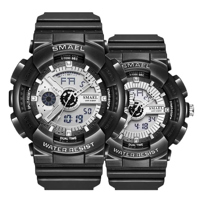 SMAEL Fashion Couple Sports Watch Men Women Luminous Waterproof Digital Quartz Watches Mens Auto Date Black Gold Wrist Watches