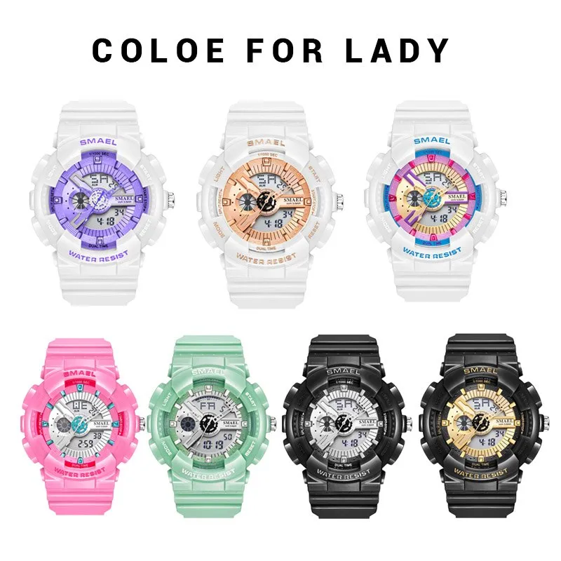 SMAEL Fashion Couple Sports Watch Men Women Luminous Waterproof Digital Quartz Watches Mens Auto Date Black Gold Wrist Watches