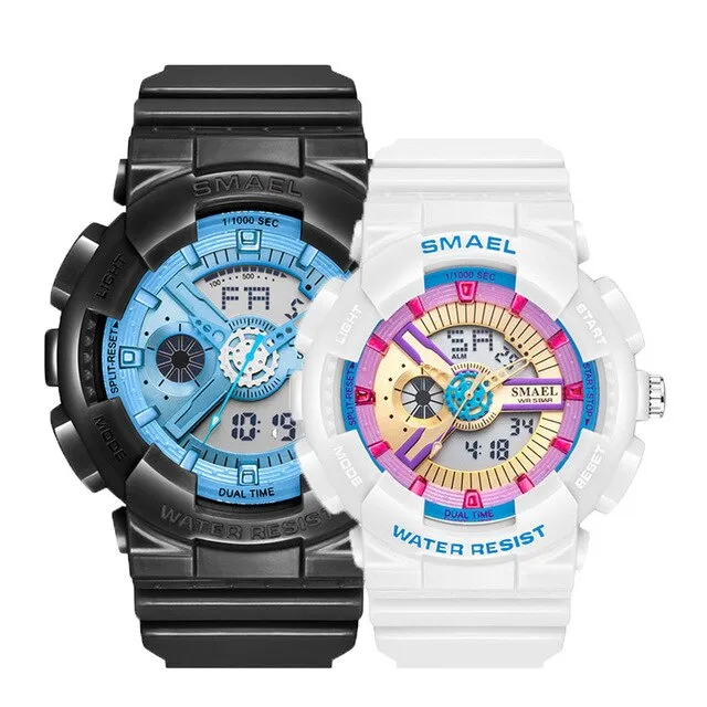 SMAEL Fashion Couple Sports Watch Men Women Luminous Waterproof Digital Quartz Watches Mens Auto Date Black Gold Wrist Watches