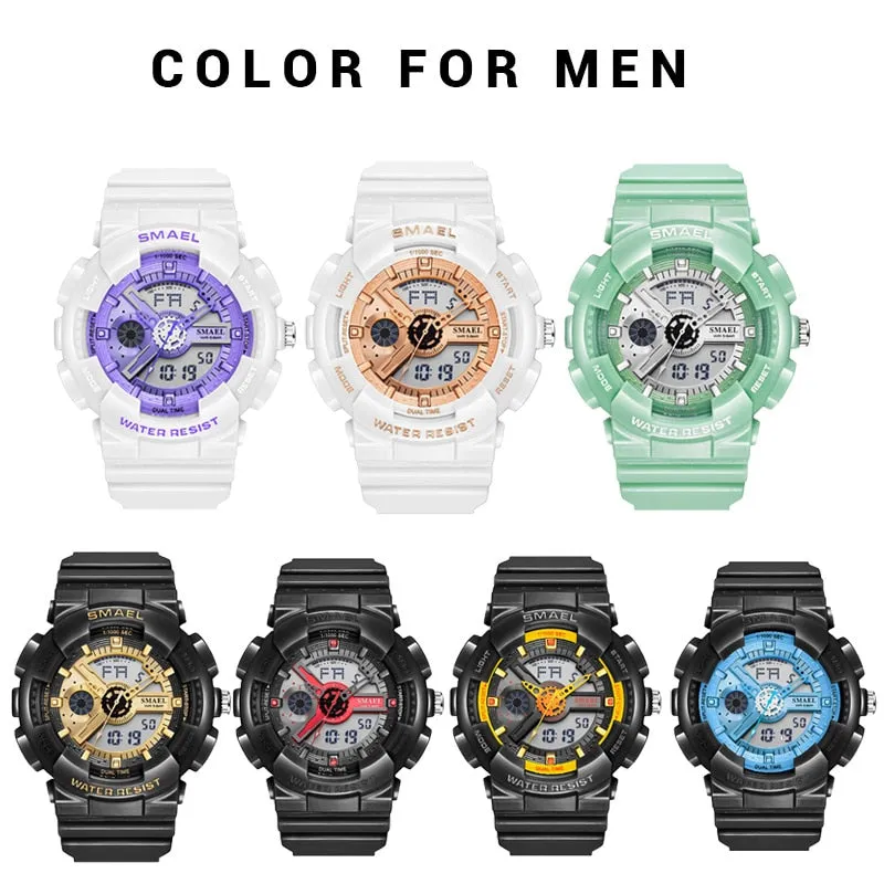 SMAEL Fashion Couple Sports Watch Men Women Luminous Waterproof Digital Quartz Watches Mens Auto Date Black Gold Wrist Watches