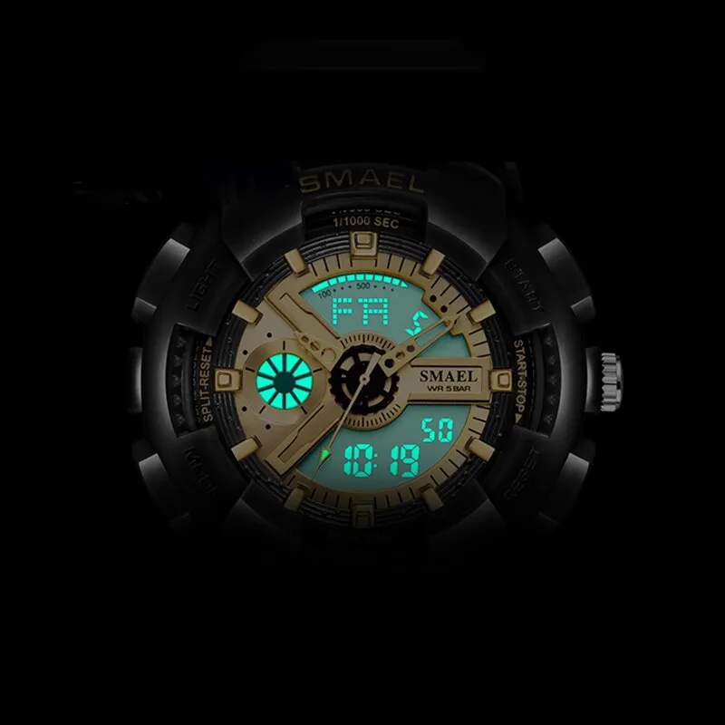 SMAEL Fashion Couple Sports Watch Men Women Luminous Waterproof Digital Quartz Watches Mens Auto Date Black Gold Wrist Watches