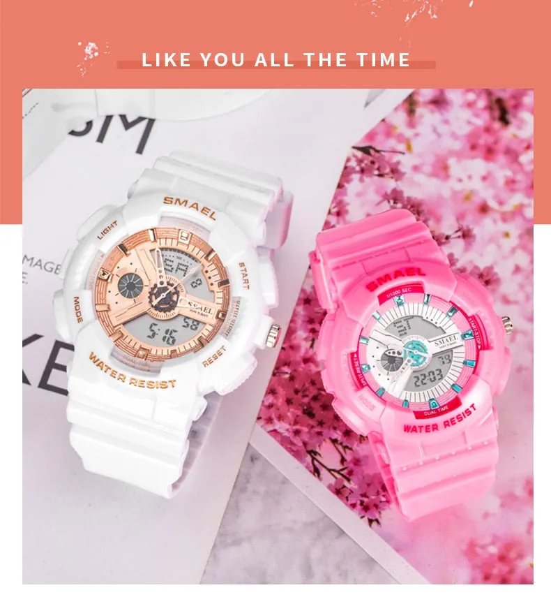 SMAEL Fashion Couple Sports Watch Men Women Luminous Waterproof Digital Quartz Watches Mens Auto Date Black Gold Wrist Watches