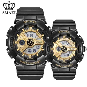 SMAEL Fashion Couple Sports Watch Men Women Luminous Waterproof Digital Quartz Watches Mens Auto Date Black Gold Wrist Watches