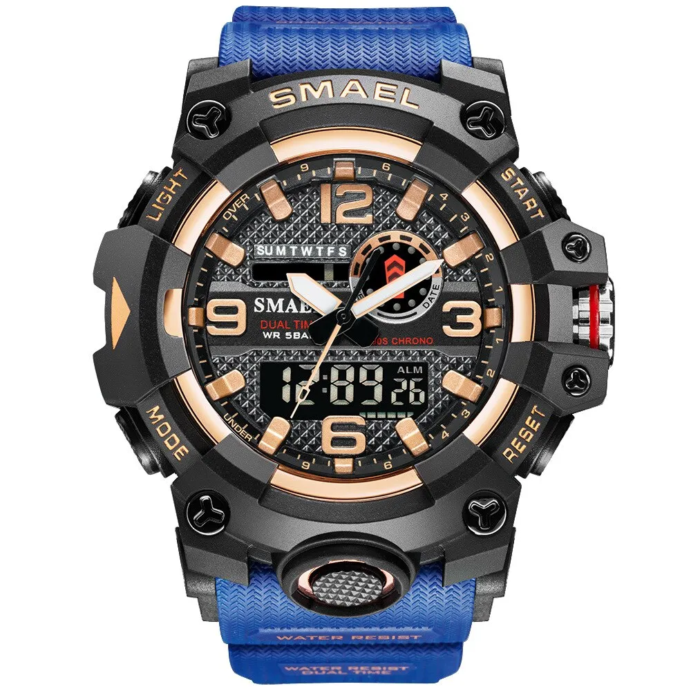 SMAEL Mens Sports Watches Waterproof Military LED Digital Quartz Watch Men Electronic Wristwatch Fashion Student Alarm Stopwatch