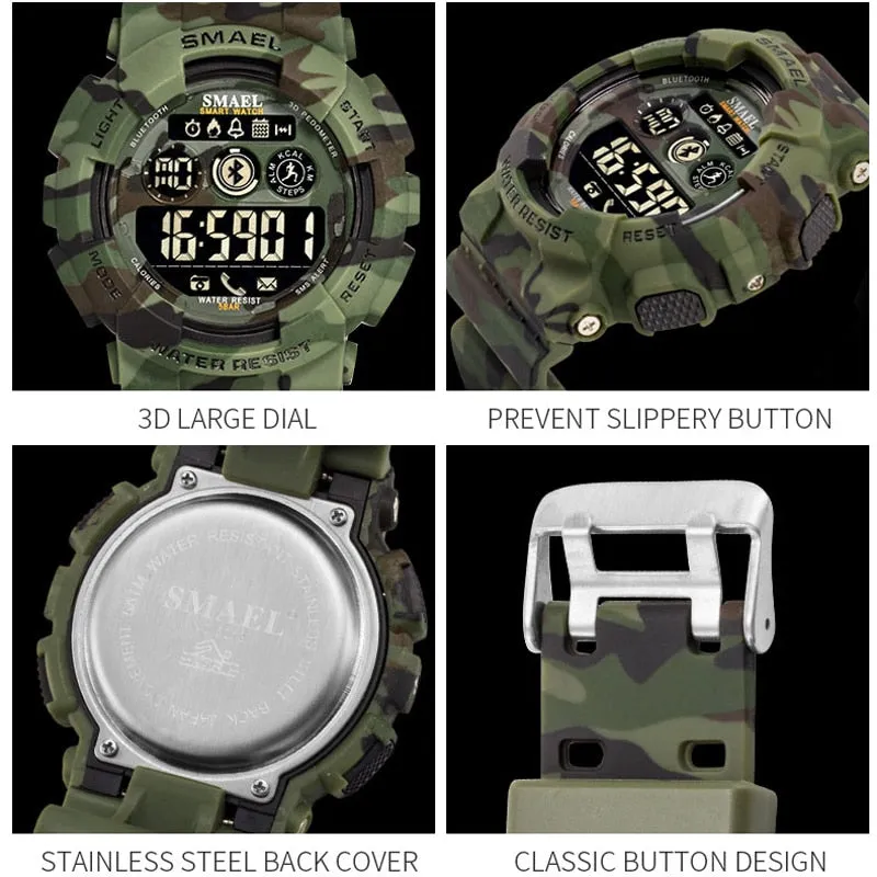 SMAEL Sport Watches Mens Digital WristWatches Male Chronograph Military Army Camouflage Wrist Watch LED Display Watches For Men