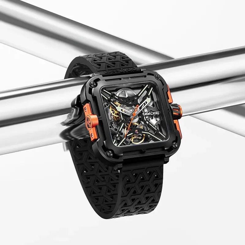 SOLD!!  CIGA Design Mechanical Skelton Watch Series X Gorilla Black Orange