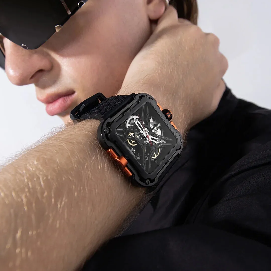 SOLD!!  CIGA Design Mechanical Skelton Watch Series X Gorilla Black Orange