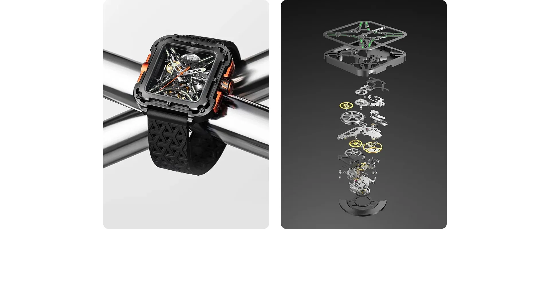 SOLD!!  CIGA Design Mechanical Skelton Watch Series X Gorilla Black Orange