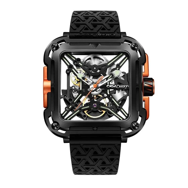 SOLD!!  CIGA Design Mechanical Skelton Watch Series X Gorilla Black Orange