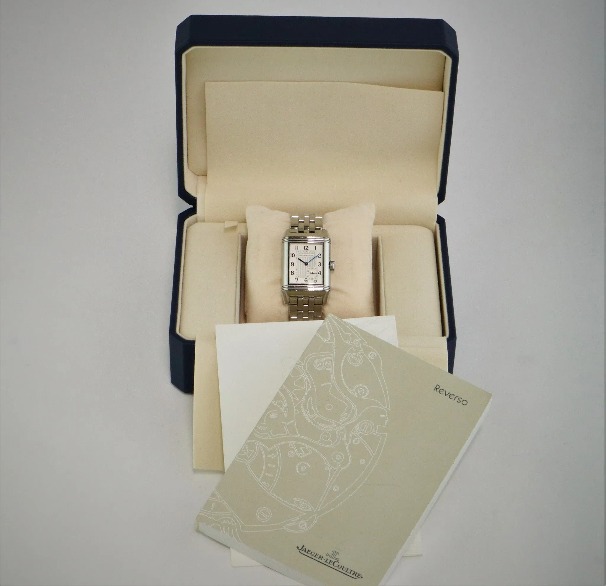 SOLD!!!  JLC Jaeger LeCoultre Grand Reverso Steel 8 days Watch Ref 240.8.14 Box Papers