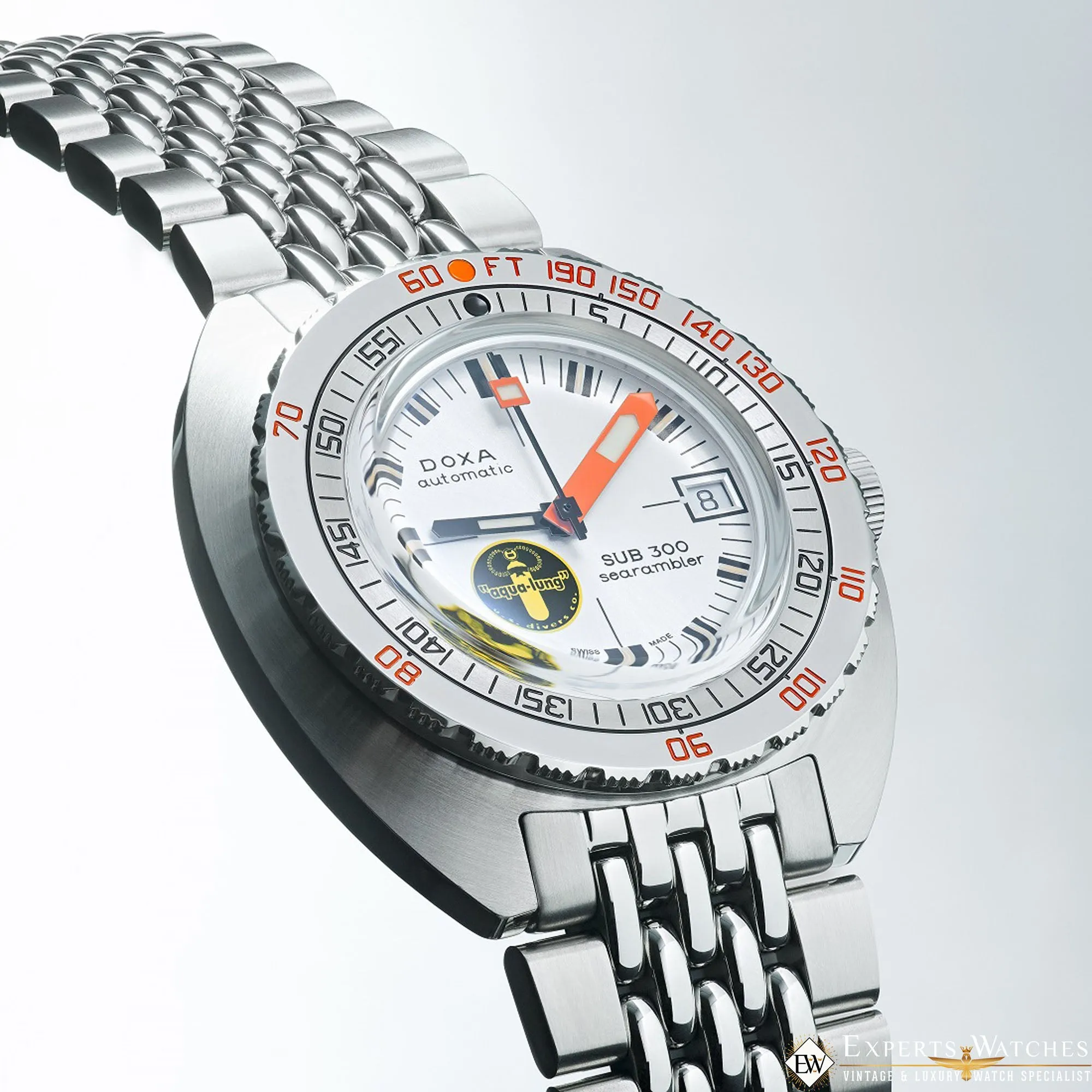Sold!!! New Limited Edition Doxa Sub 300T 50th Anniversary Searambler Silver Lung Watch