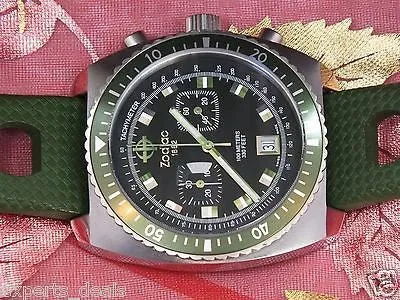 Sold!!! ZODIAC MEN'S SEA DRAGON Green Hulk RUBBER Diving WATCH ZO2228 Swiss Chronograph
