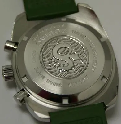 Sold!!! ZODIAC MEN'S SEA DRAGON Green Hulk RUBBER Diving WATCH ZO2228 Swiss Chronograph