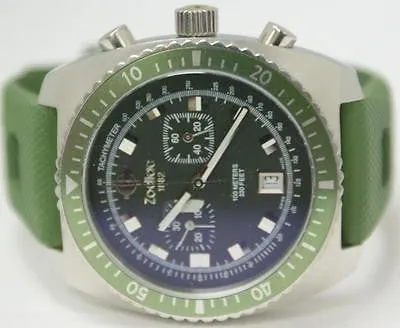 Sold!!! ZODIAC MEN'S SEA DRAGON Green Hulk RUBBER Diving WATCH ZO2228 Swiss Chronograph