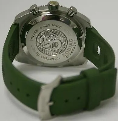 Sold!!! ZODIAC MEN'S SEA DRAGON Green Hulk RUBBER Diving WATCH ZO2228 Swiss Chronograph
