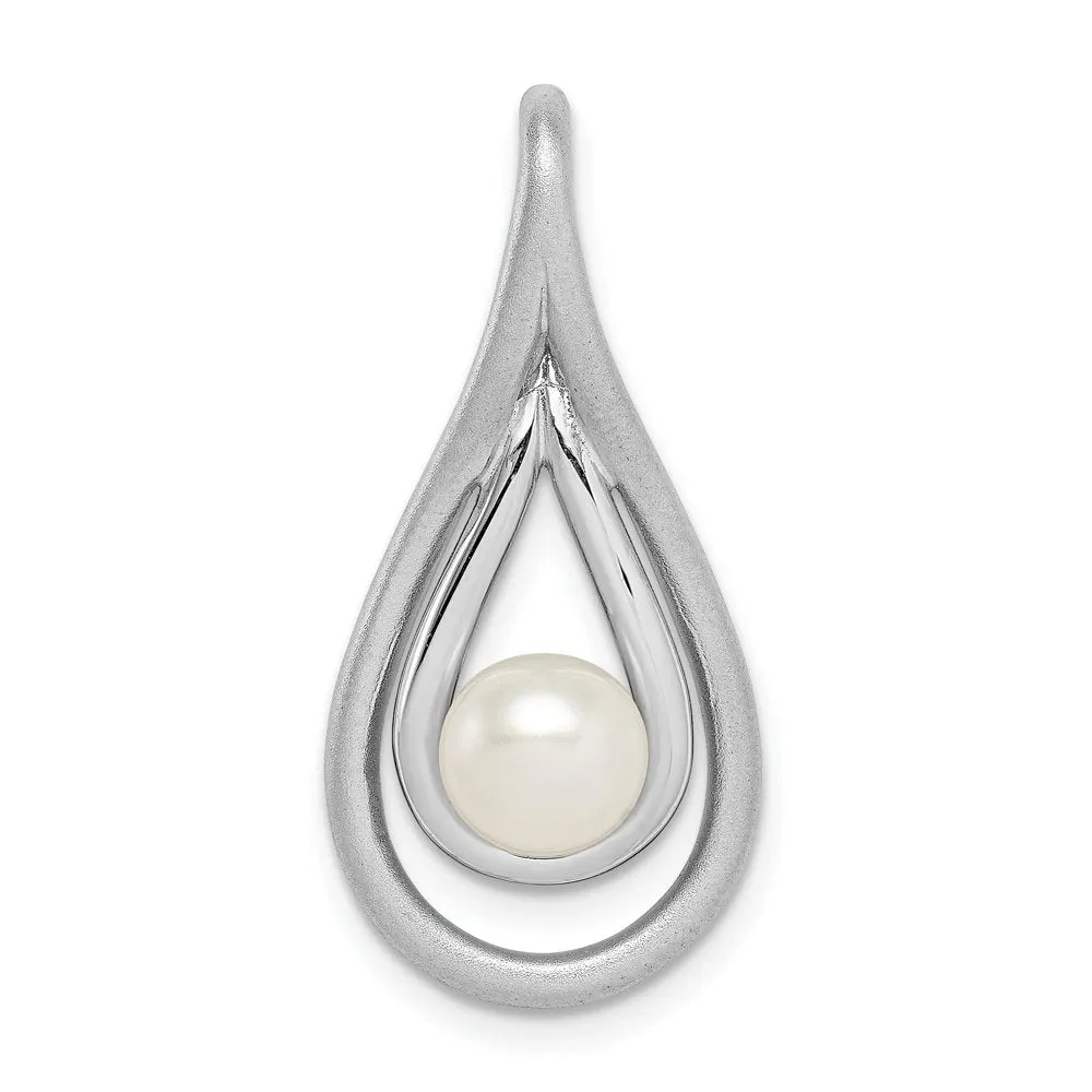 Sterling Silver Rhodium-Plated Brushed & Polished (6-7Mm) FWC Pearl Teardro QP5181