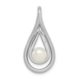 Sterling Silver Rhodium-Plated Brushed & Polished (6-7Mm) FWC Pearl Teardro QP5181