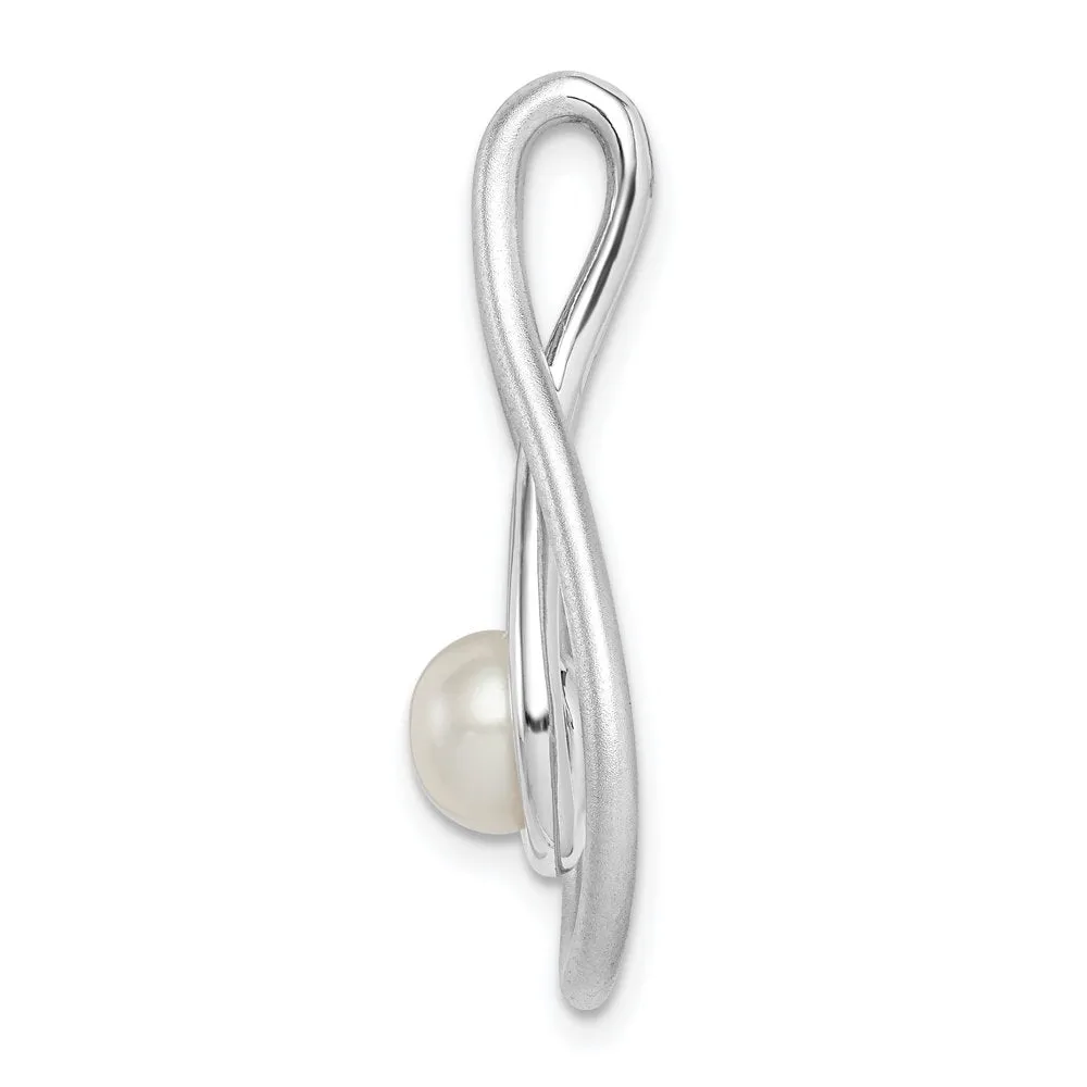 Sterling Silver Rhodium-Plated Brushed & Polished (6-7Mm) FWC Pearl Teardro QP5181