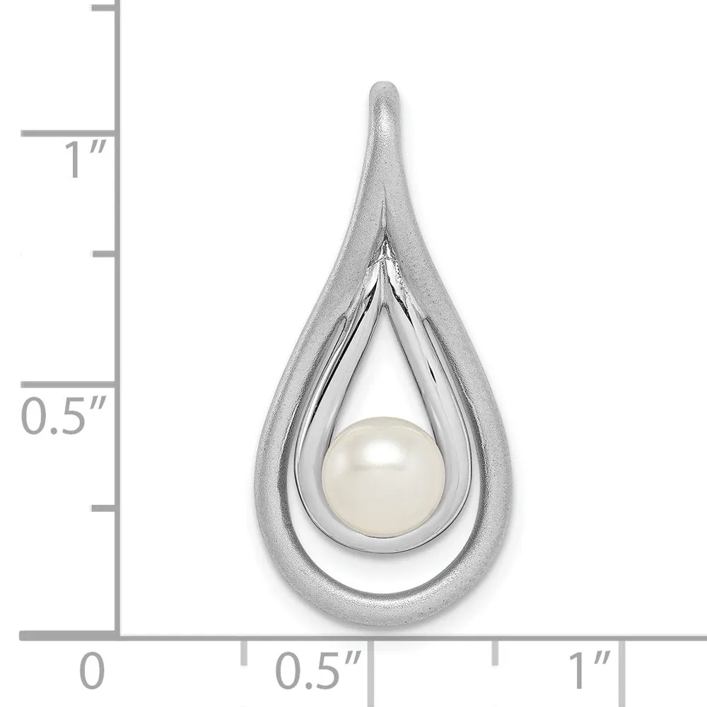 Sterling Silver Rhodium-Plated Brushed & Polished (6-7Mm) FWC Pearl Teardro QP5181