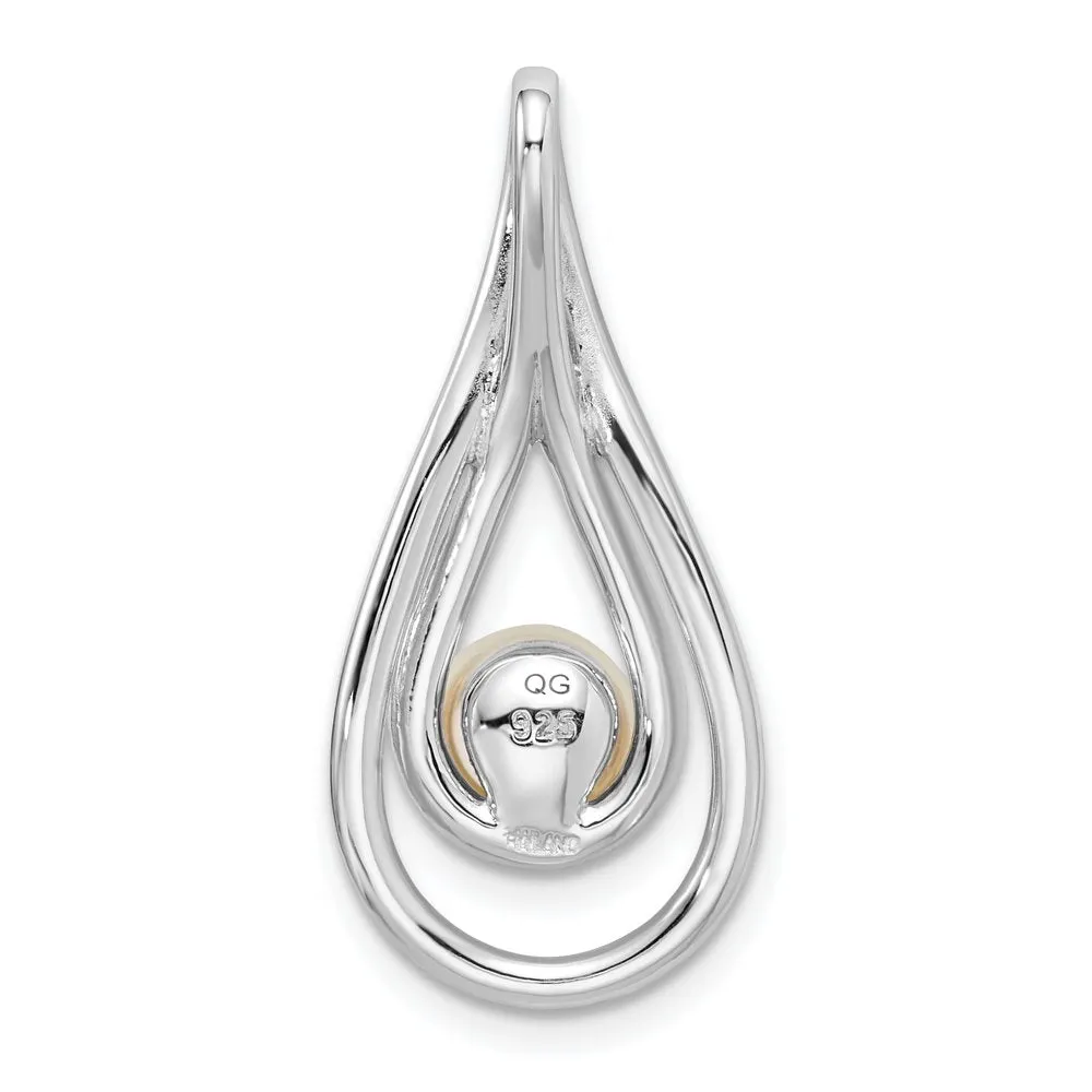 Sterling Silver Rhodium-Plated Brushed & Polished (6-7Mm) FWC Pearl Teardro QP5181