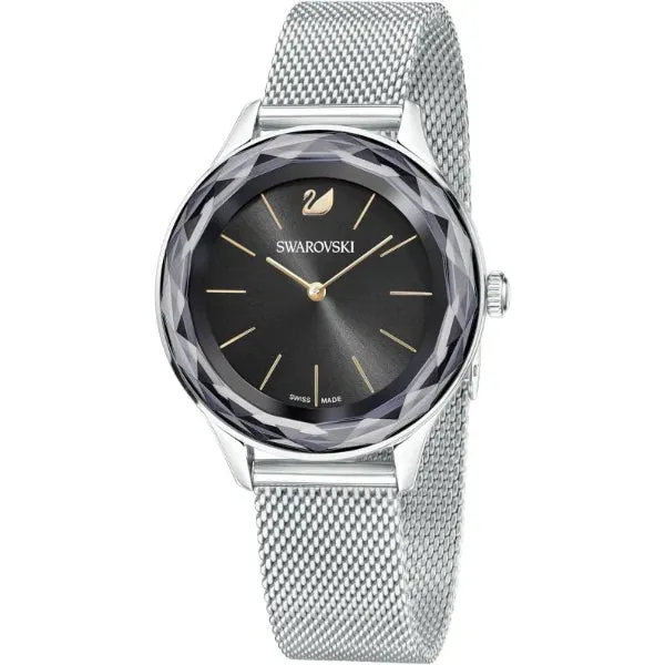Swarovski Octea Nova Silver Mesh Bracelet Black Dial  Quartz Watch for Ladies - 5430420