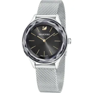 Swarovski Octea Nova Silver Mesh Bracelet Black Dial  Quartz Watch for Ladies - 5430420