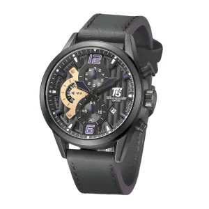 T5 Grey Leather Strap Black Dial Chronograph Quartz Watch for Gents - H3630G-D