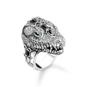 THOMAS SABO Ring Crocodile Head with Stones Blackened Silver