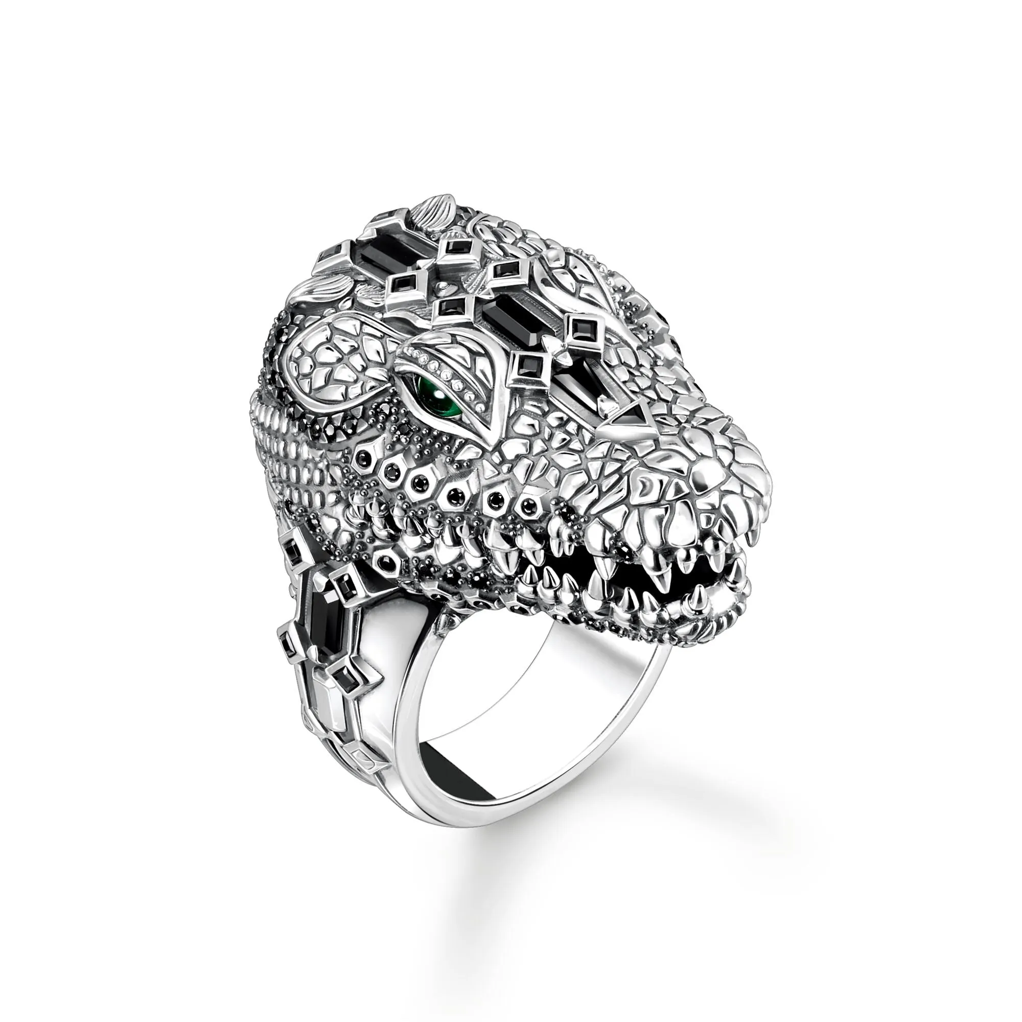 THOMAS SABO Ring Crocodile Head with Stones Blackened Silver