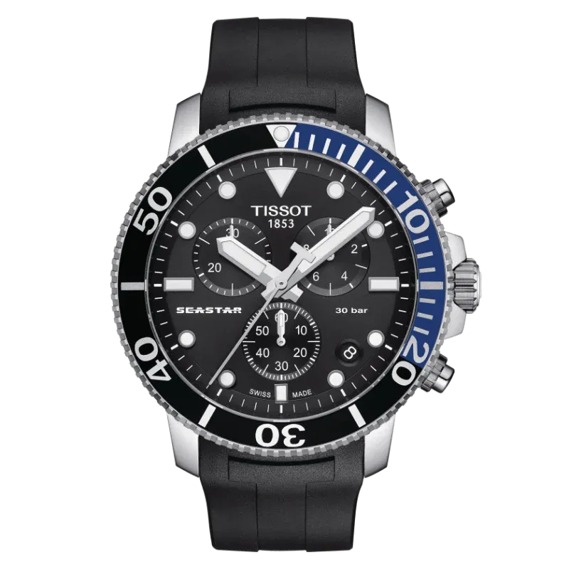 Tissot Seastar 1000 Black Silicone Strap Black Dial Chronograph Quartz Watch for Gents - T120.417.17.051.02