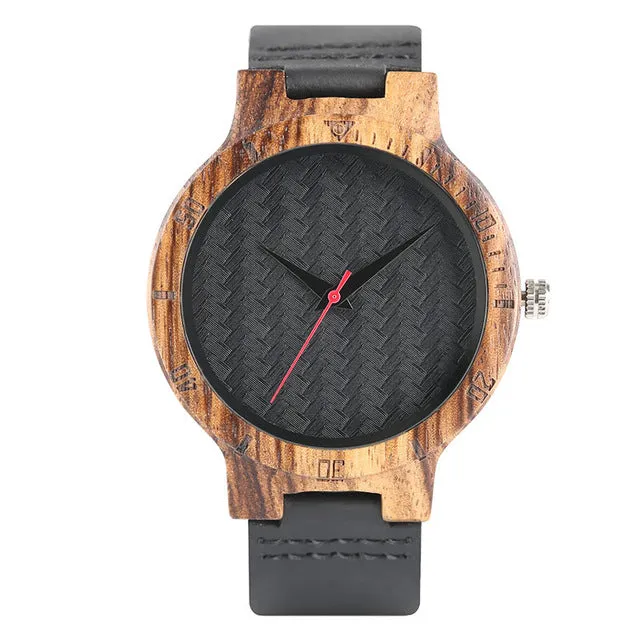 Top Men's Wooden Watches High Quality Black Handmade Natural Wood Bamboo Quartz-watch No Number Face Chic Second Hand Clock Male