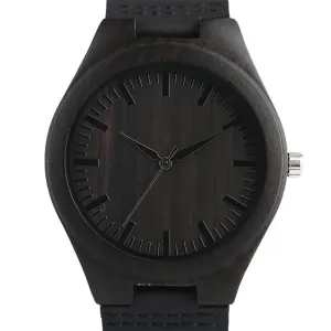 Top Men's Wooden Watches High Quality Black Handmade Natural Wood Bamboo Quartz-watch No Number Face Chic Second Hand Clock Male