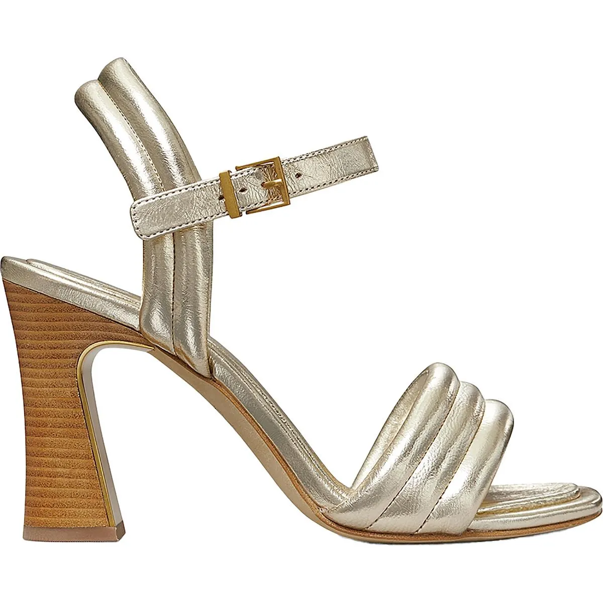Tory Burch Womens PUFFED UP SANDAL Leather Ankle Strap Block Heel