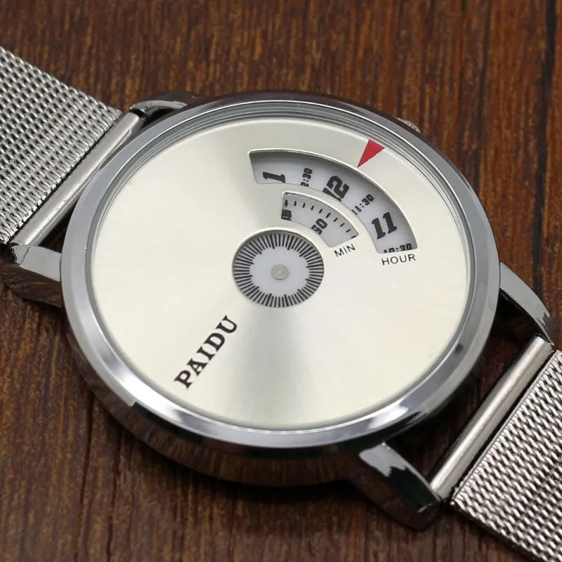 Turntable Dial PAIDU Net Mesh Steel Band Wrist Fashion Watch Men Women Gift