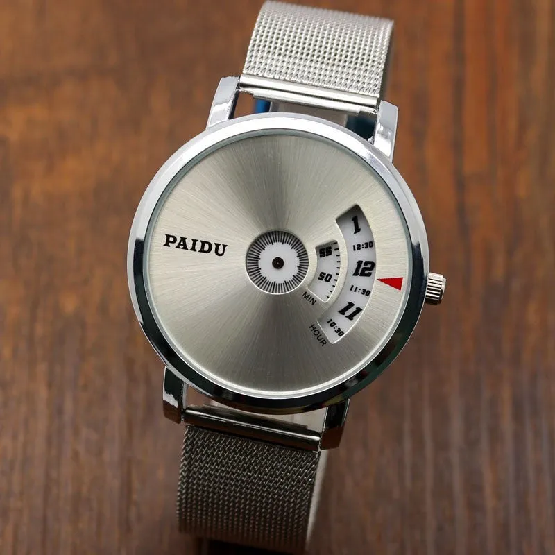 Turntable Dial PAIDU Net Mesh Steel Band Wrist Fashion Watch Men Women Gift