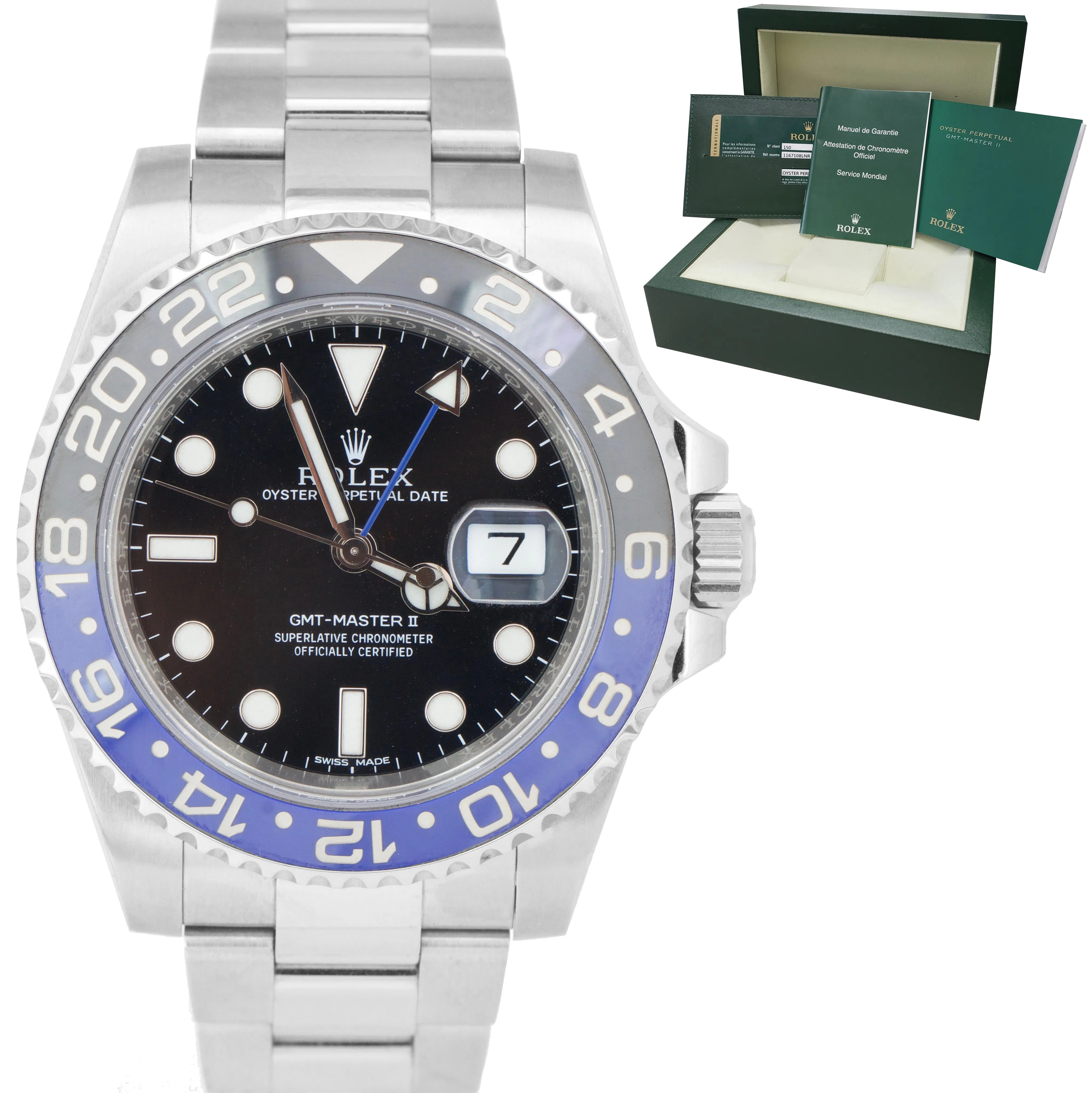 UNPOL. Rolex GMT-Master II Batman Blue Black Ceramic 40mm Watch 116710 BLNR B P