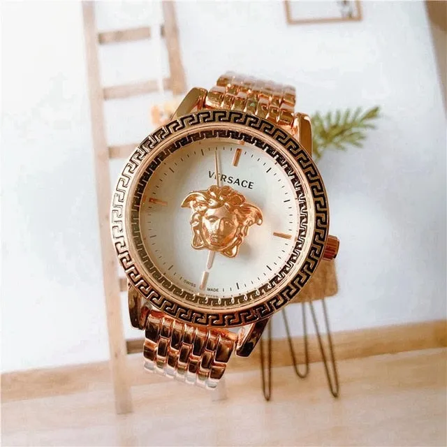 Versace- Luxury Brand quartz women Watches Quartz men Watch Stainless Steel Strap wristwatch classic business dress watch