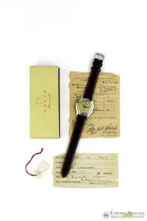 Vintage 1953 Omega SeaMaster C2577 Pie Pan Watch  Box & Papers Cal 351 Automatic