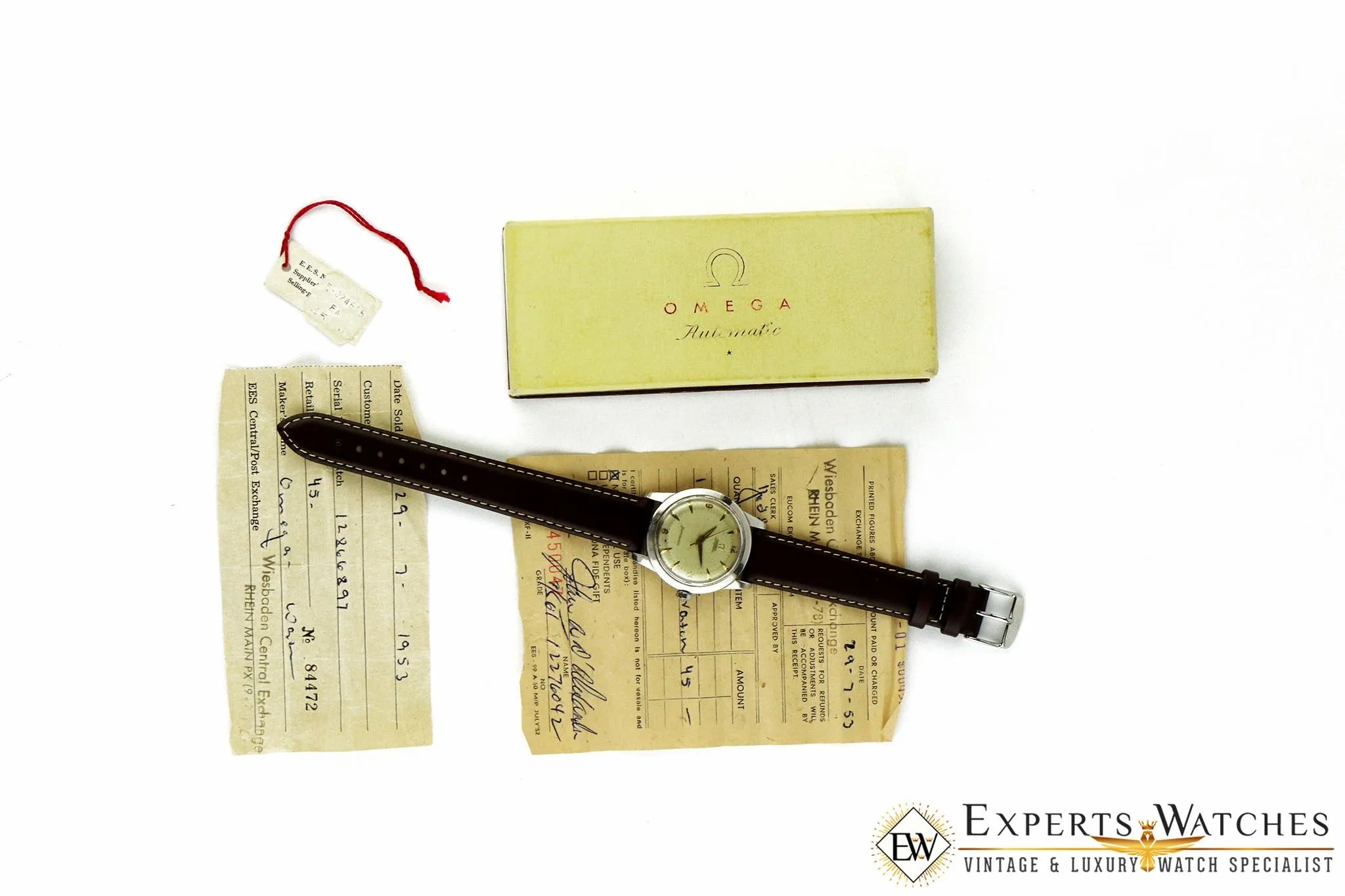 Vintage 1953 Omega SeaMaster C2577 Pie Pan Watch  Box & Papers Cal 351 Automatic