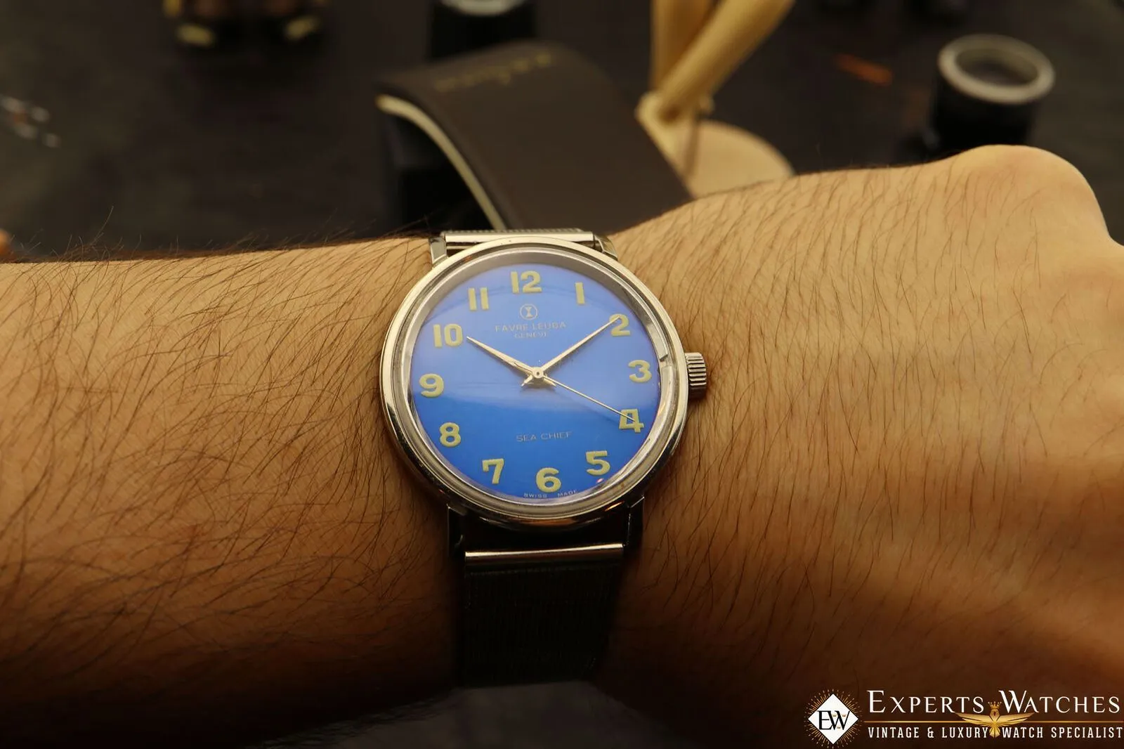 Vintage Favre Leuba Geneve Sea Chief Blue Lagoon Cal 253 Manual Watch 35mm