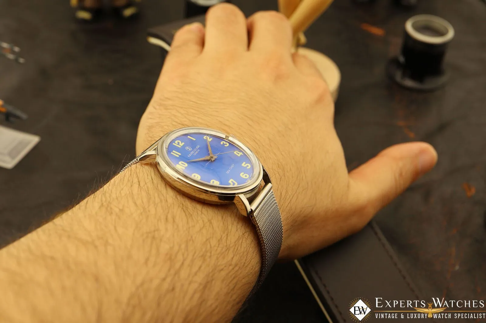 Vintage Favre Leuba Geneve Sea Chief Blue Lagoon Cal 253 Manual Watch 35mm